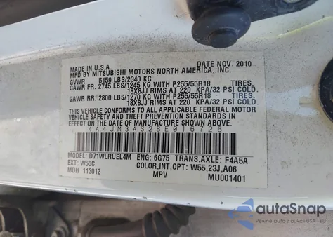 2011 Mitsubishi Endeavor Se from USA, damaged, VIN 4A4JM3AS2BE016726